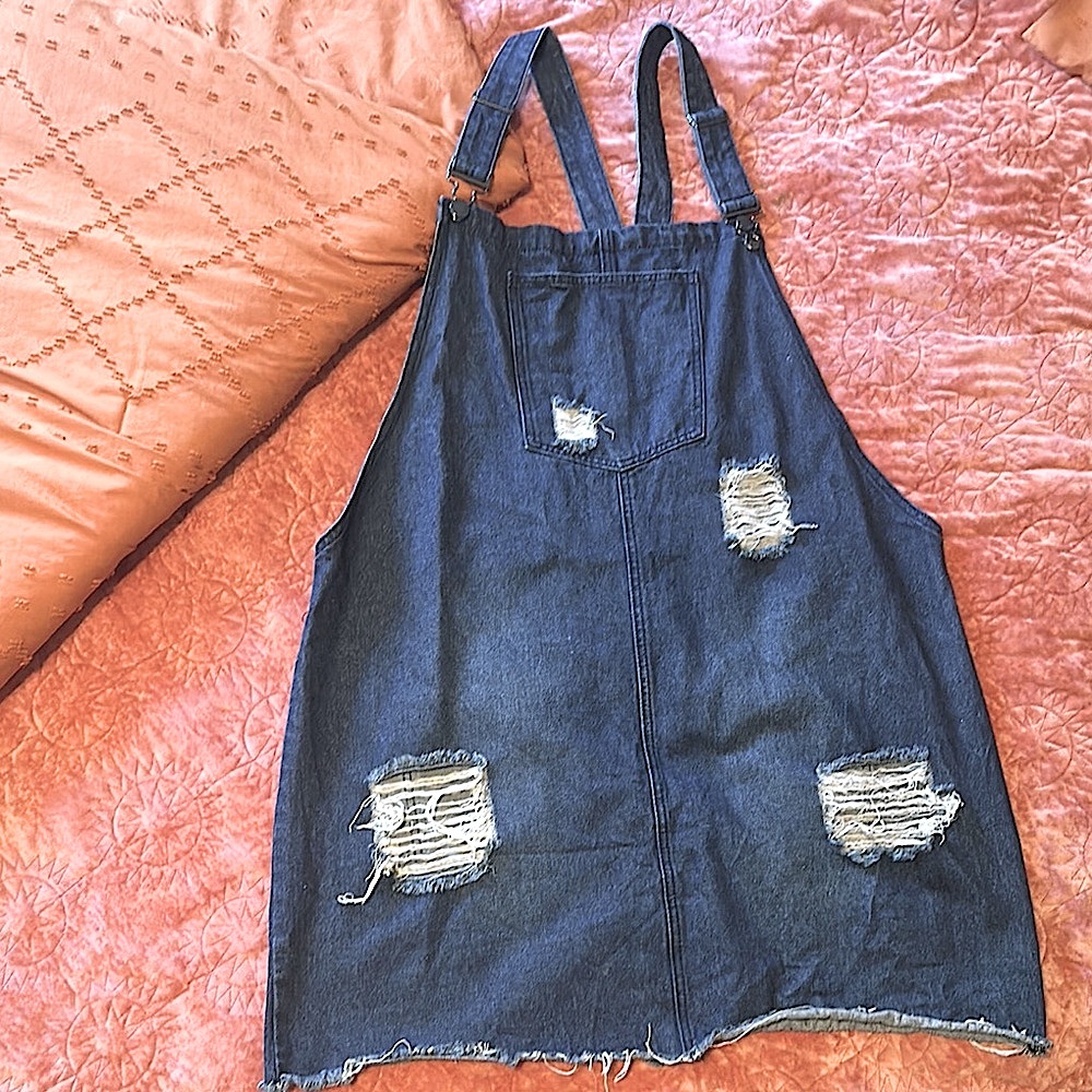 Distressed Denim Overall Dress
